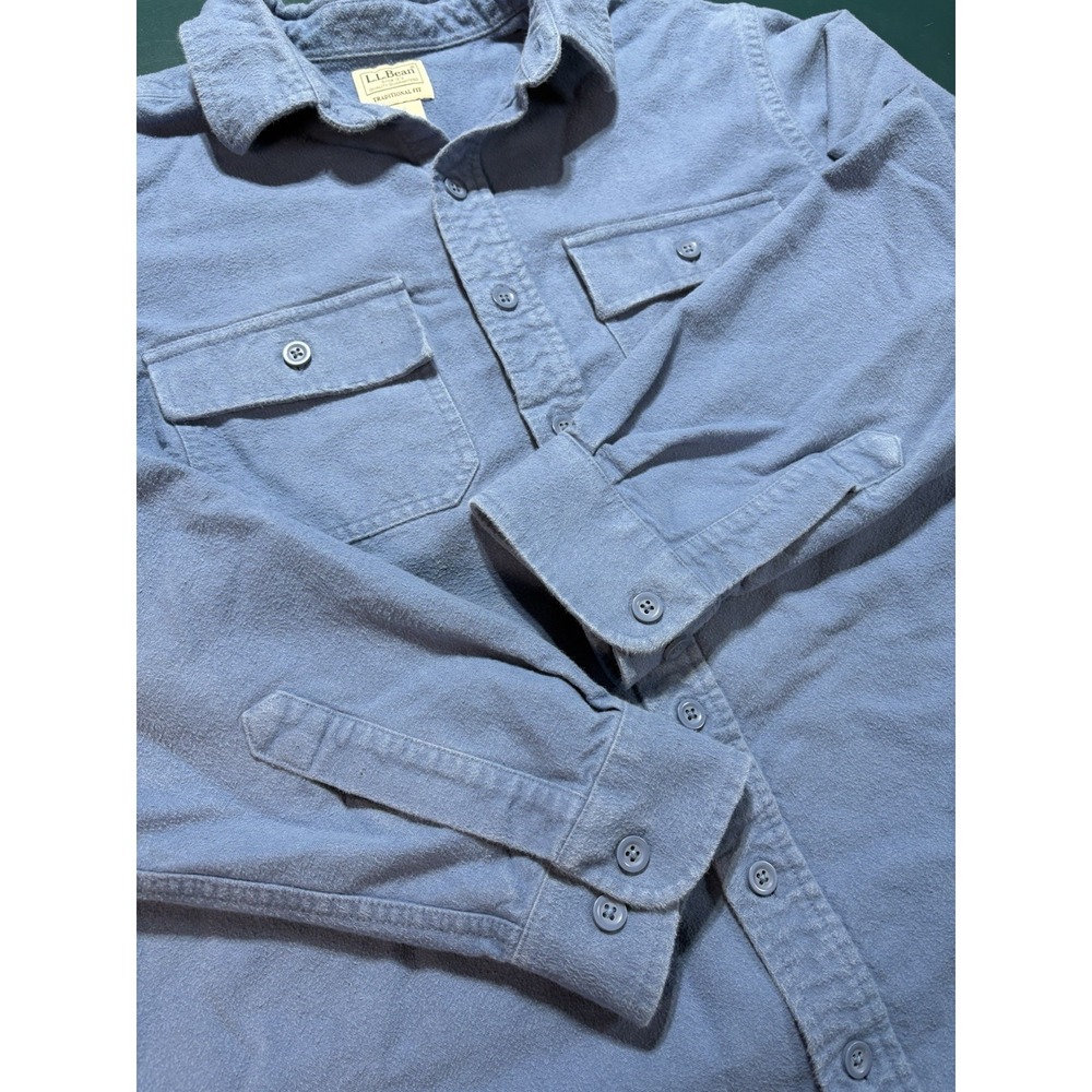 Vintage LL Bean Chamois Cloth Shirt Men's Large Tall Light Blue Heavy Cotton - Picture 3 of 9